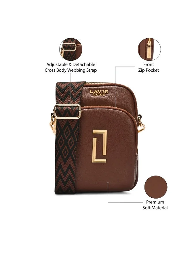 Lavie  Luxe Women's Mobile25 Vertical 3-Compartment Sling  (Lt. Brown) for Women | Best Price UAE
